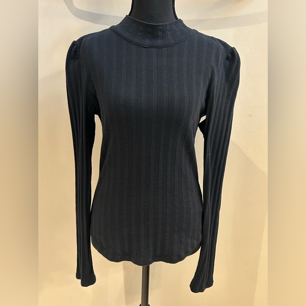 Free People Black Long Sleeve Ribbed Top with stylish open back